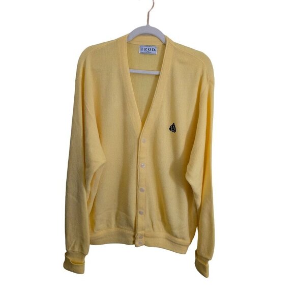 Vintage Izod 70s Yellow Grandpa Mr. Rodgers Unisex Cardigan Sweater Size XL - Picture 1 of 7